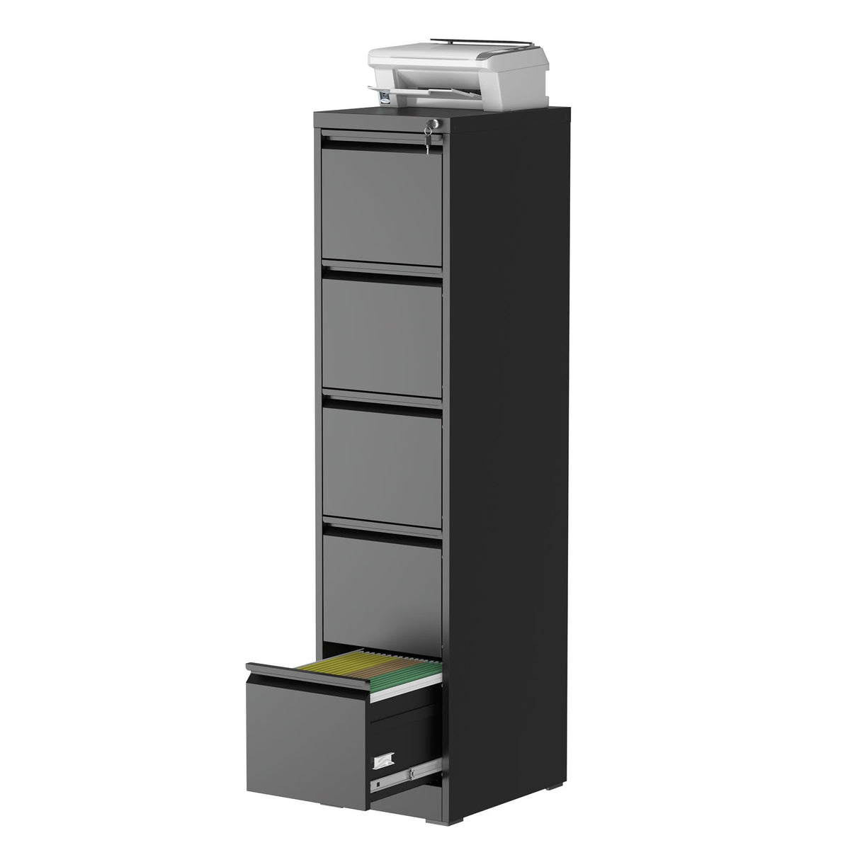 5 Drawer Black Filing Cabinet with Lock Q13527