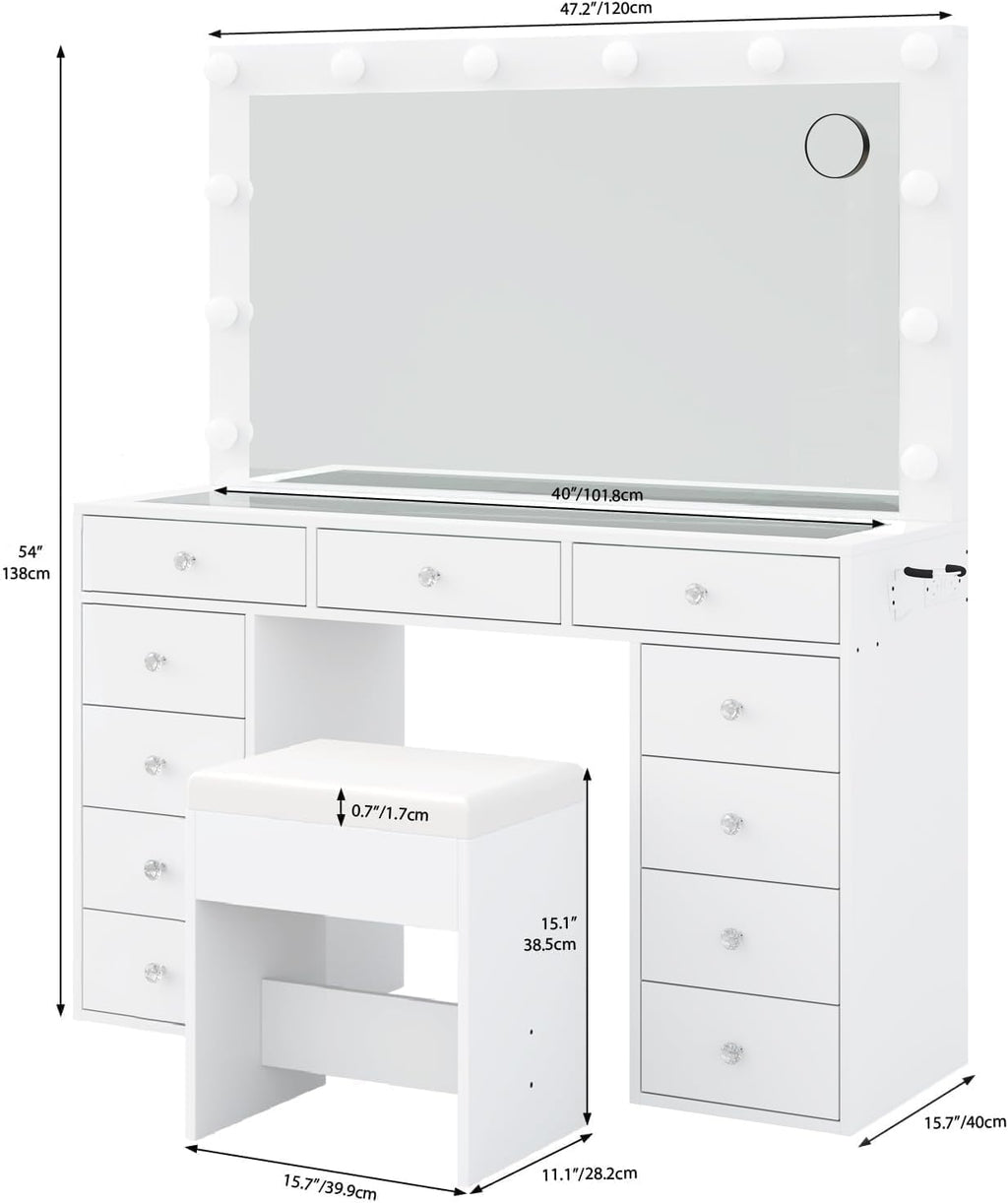 White Vanity Desk with Mirror and Chair O27249