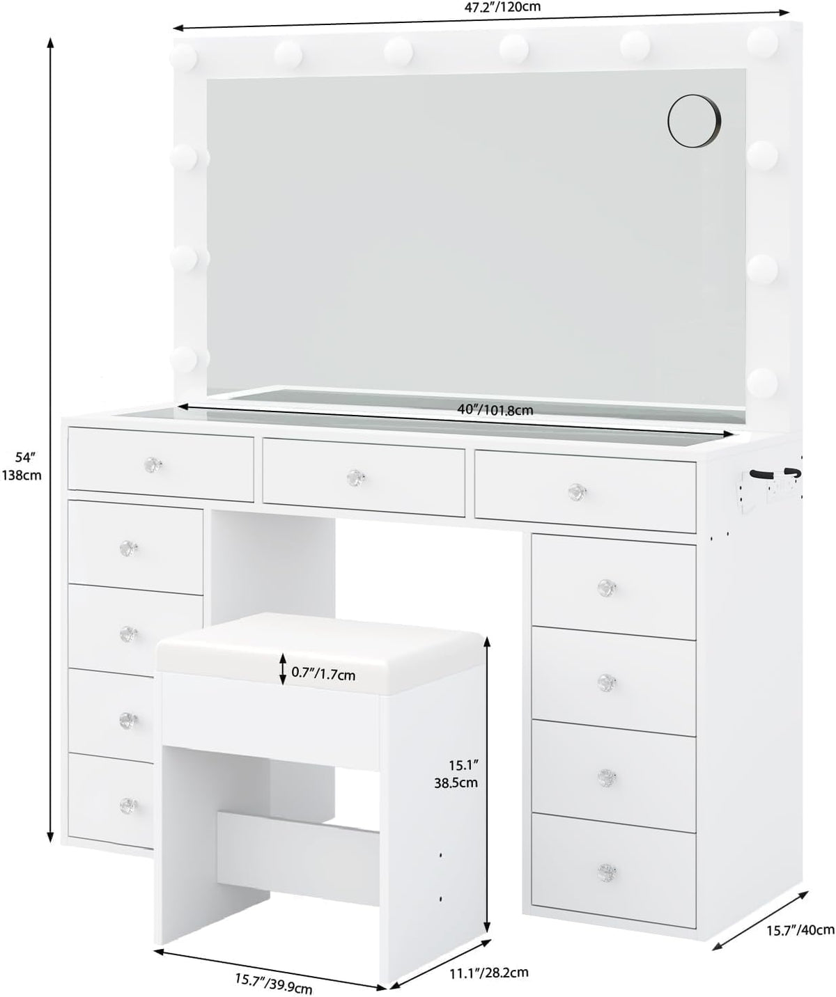 White Vanity Desk with Mirror and Chair O27249