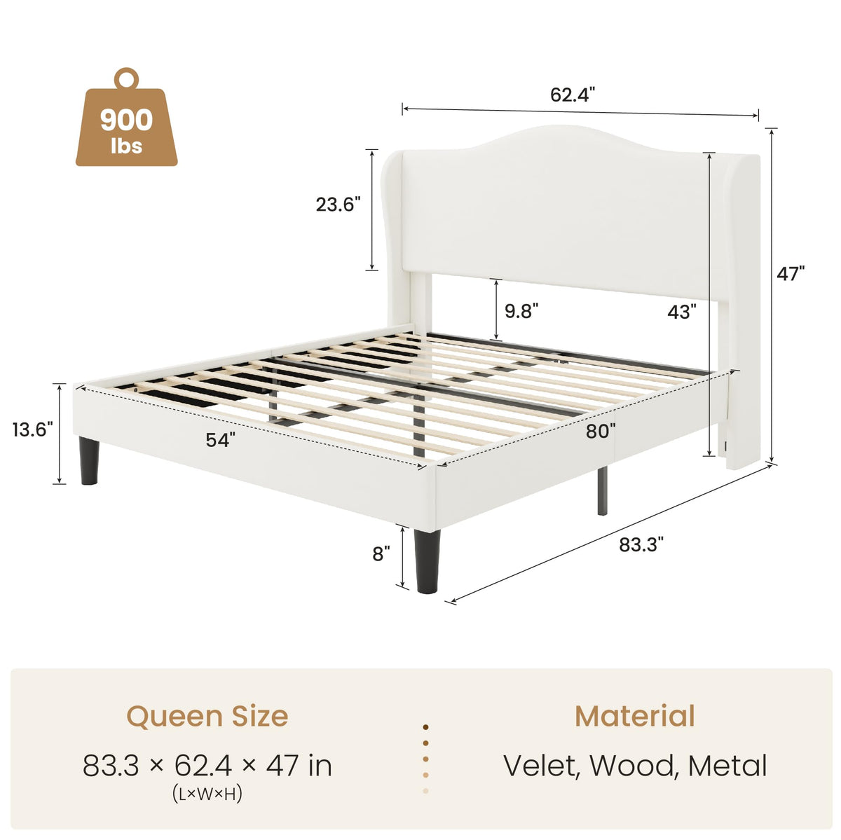 Queen Size Bed Frame with Wingback Headboard Y978160