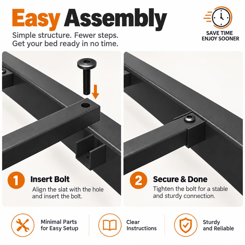King Size Bed Frame with LED Light and Charging Station N2618