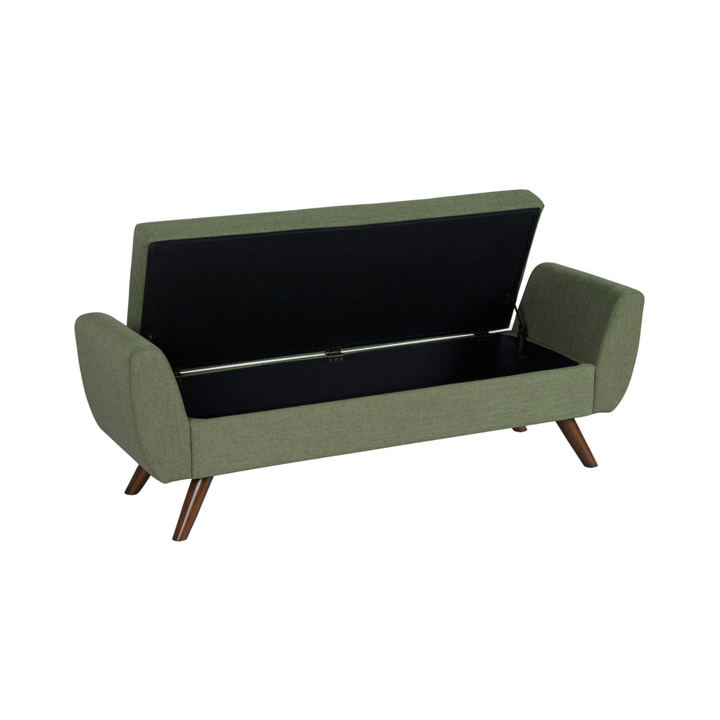 Olive Green Woven Storage Bench with Wood Legs C23363