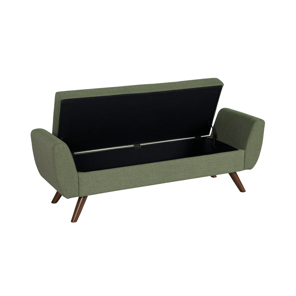 Olive Green Woven Storage Bench with Wood Legs C23363