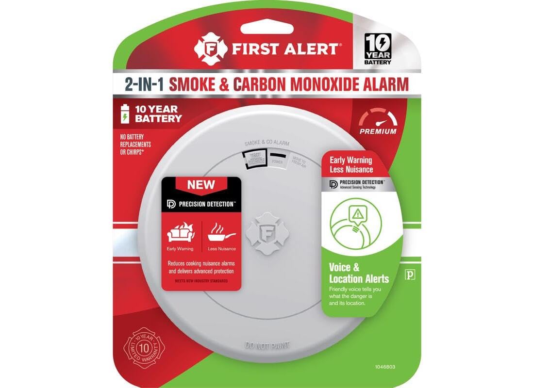10 Year Battery-Powered Photoelectric Smoke and Carbon Monoxide Detector Y7860