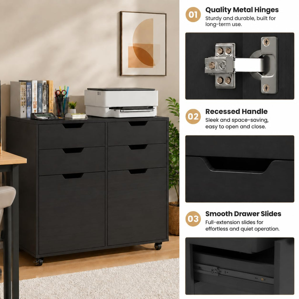 Mobile File Cabinet Rolling Printer Stand Black P806
