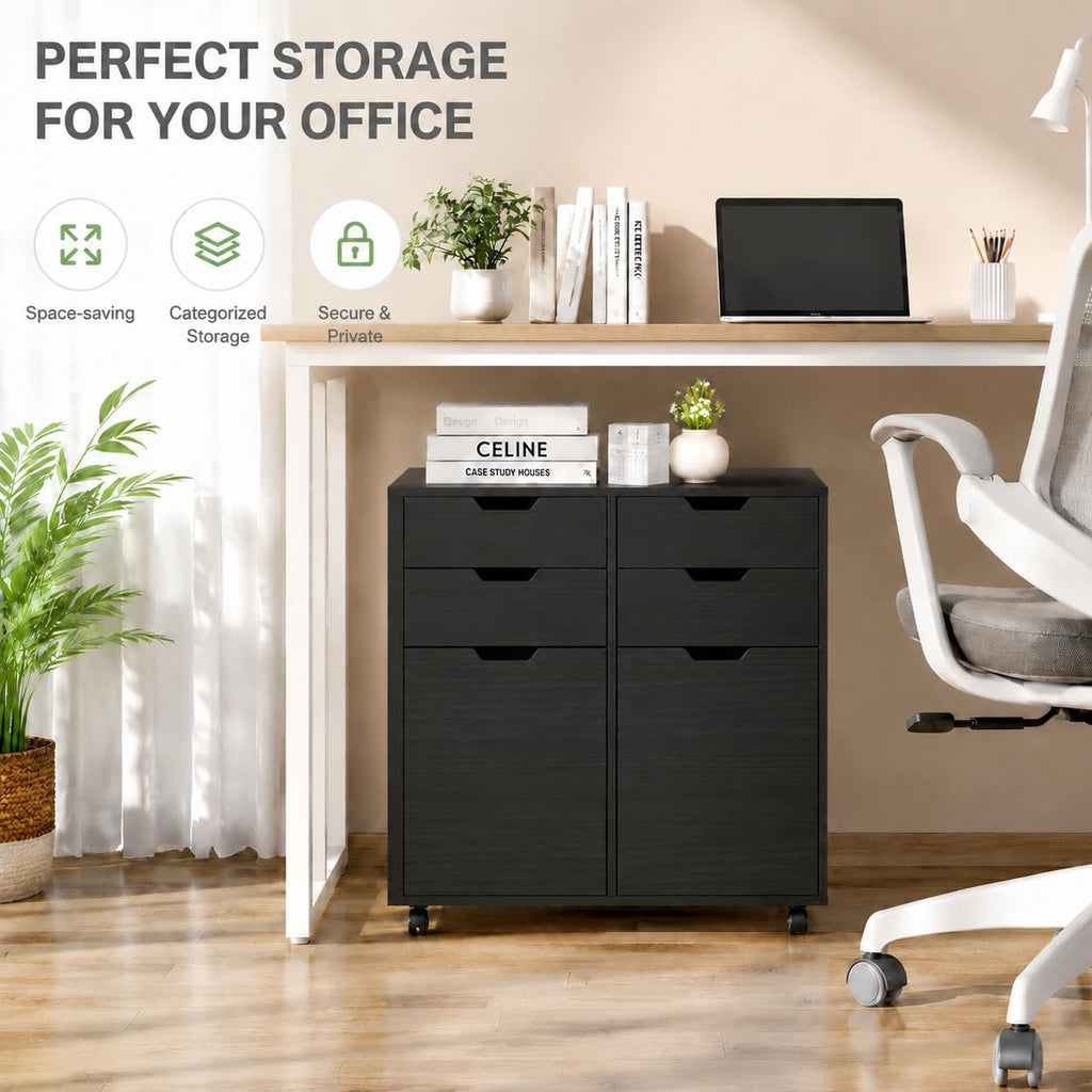 Mobile File Cabinet Rolling Printer Stand Black P806