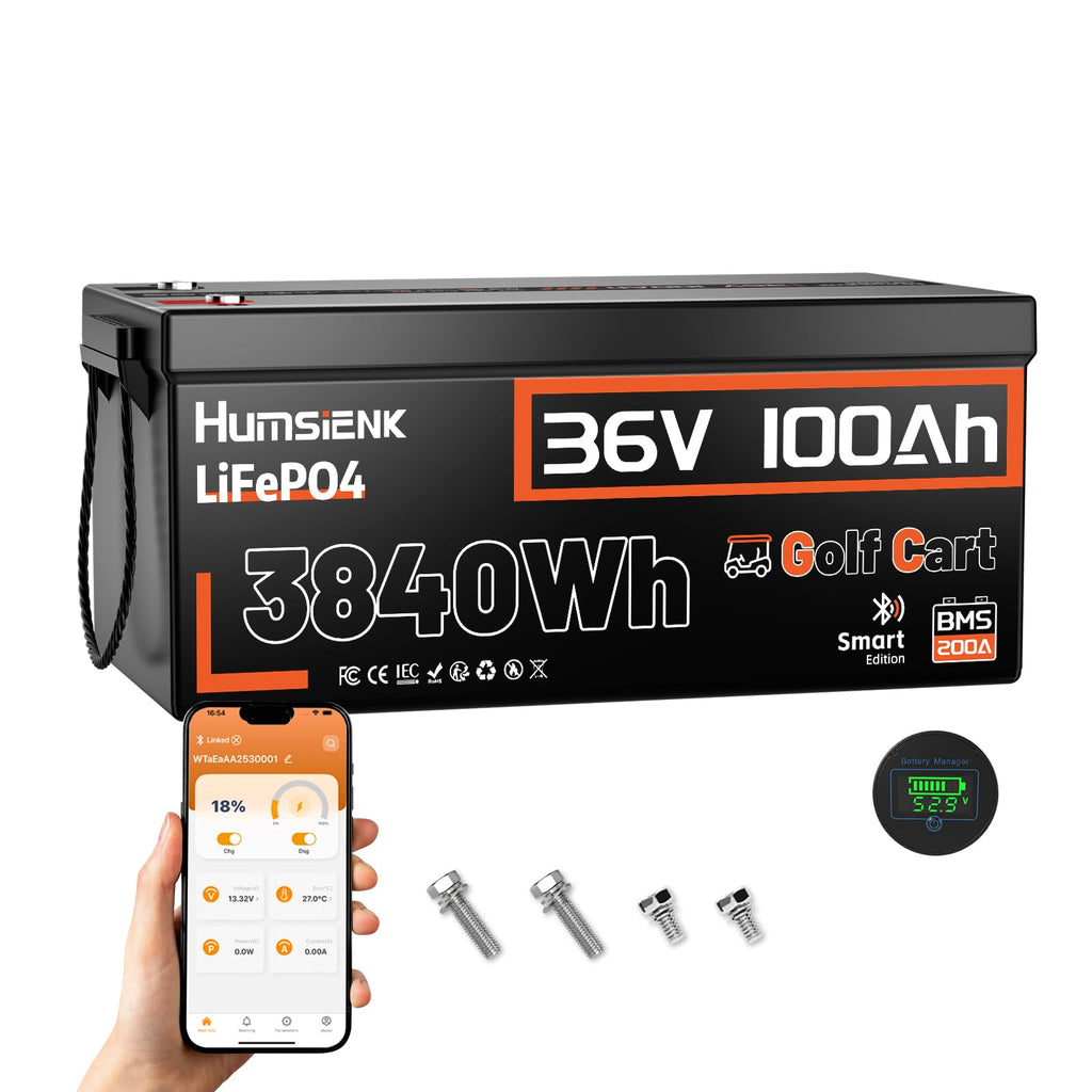 36V 100Ah LiFePO4 Golf Cart Battery with 200A BMS W9810