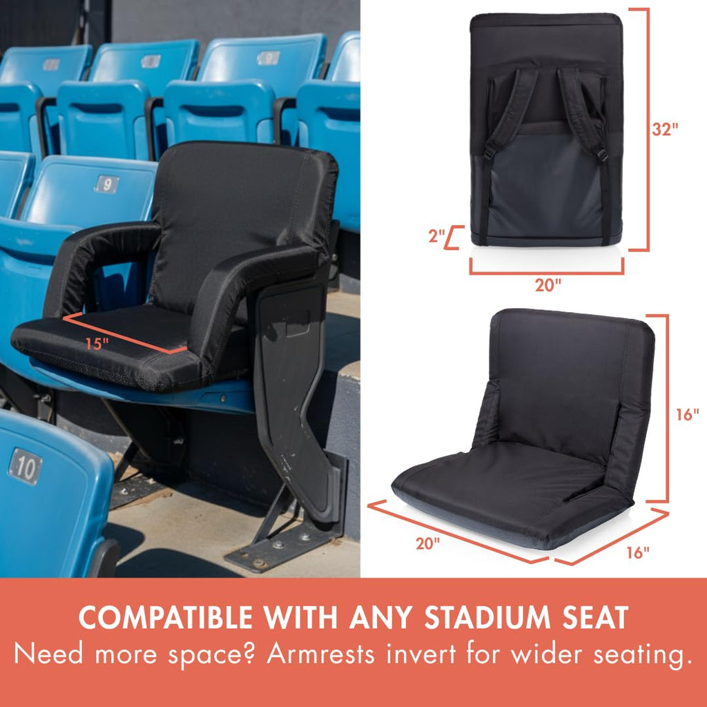 Portable Reclining Folding Stadium Seat with Back Support, Black D270697