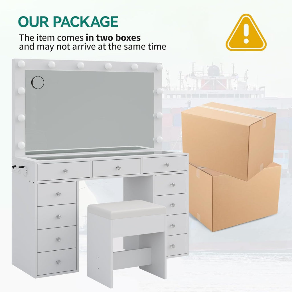 White Vanity Desk with Mirror and Chair O27249