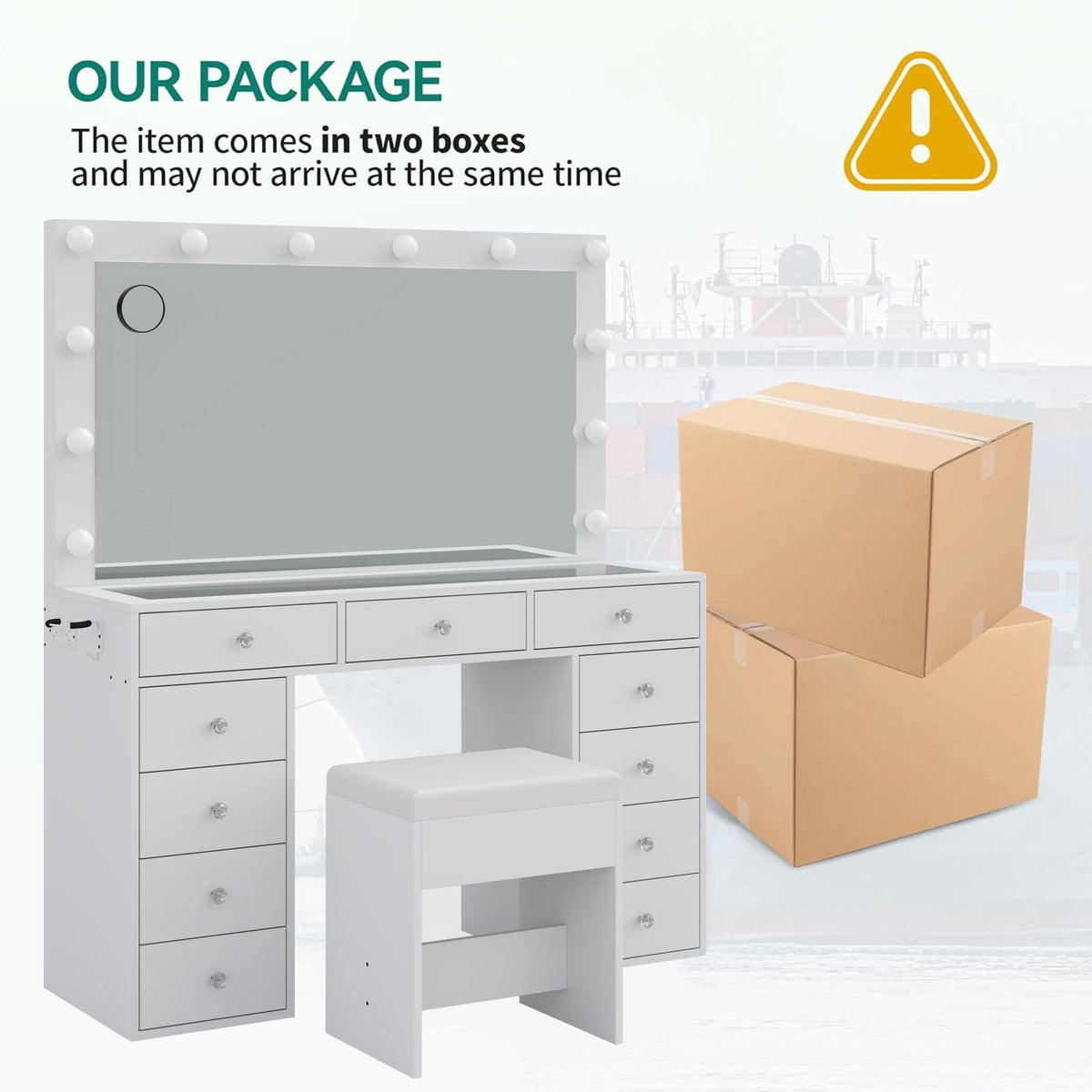 White Vanity Desk with Mirror and Chair O27249