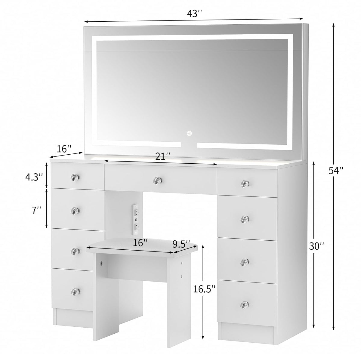 Vanity with Lighted Mirror and 9 Drawers O492730