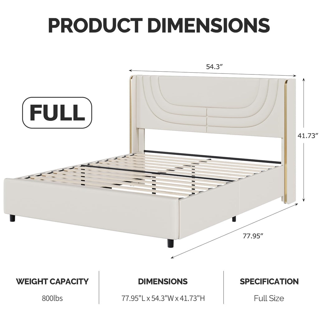 Full Size Bed Frame with LED Lights and Wingback Headboard T391804