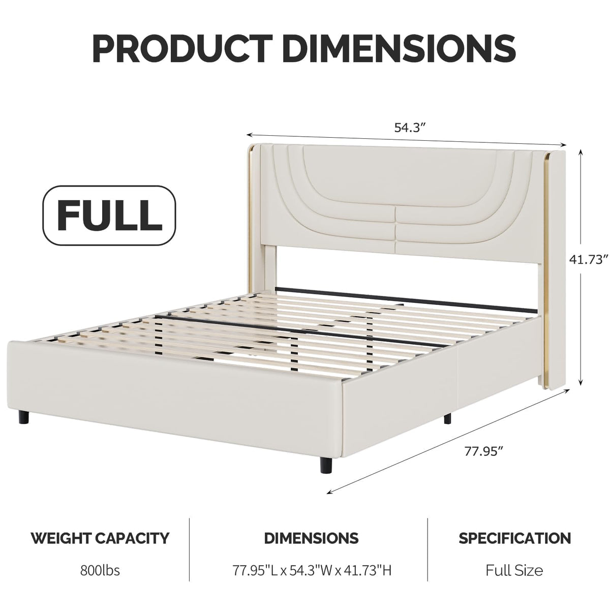 Full Size Bed Frame with LED Lights and Wingback Headboard T391804