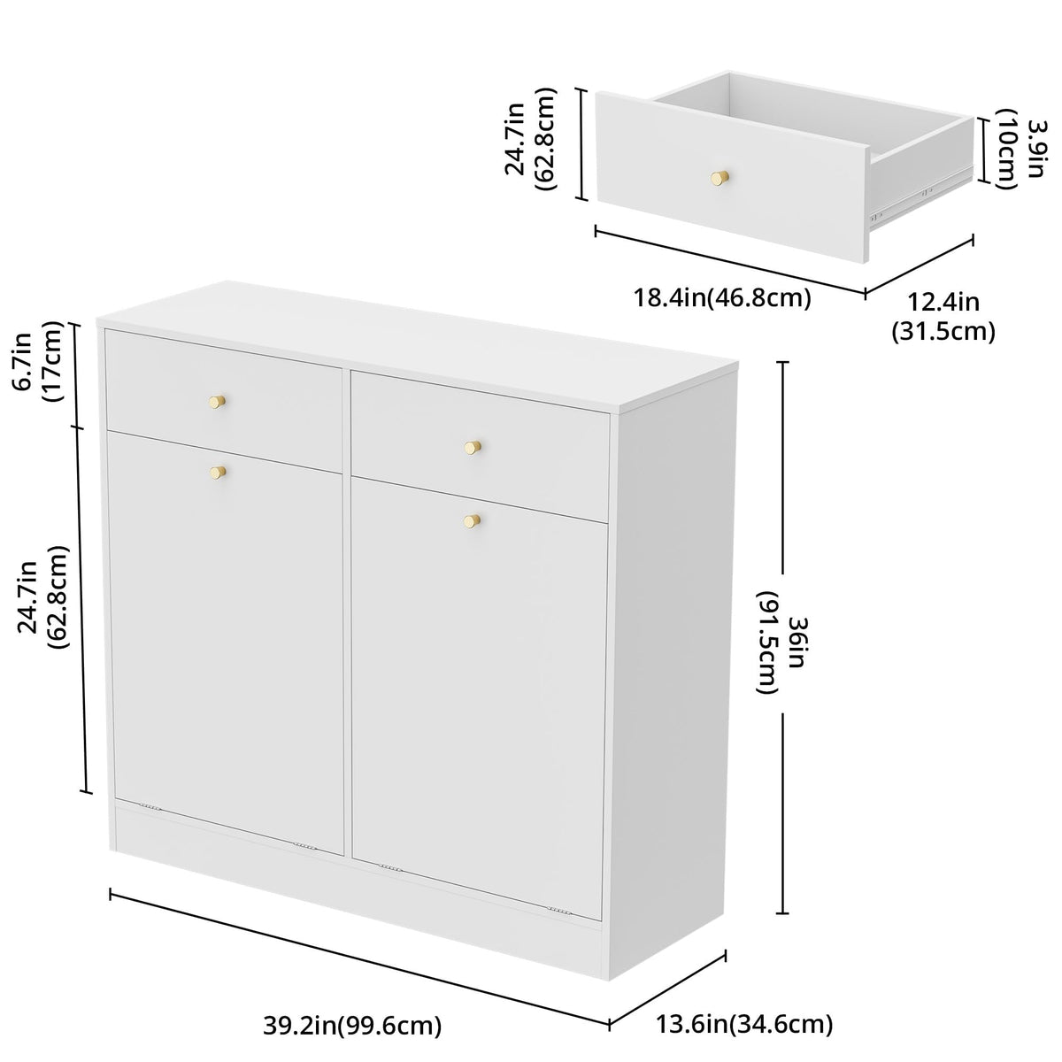 White Double Tilt Out Trash Can Cabinet with 2 Drawers A891