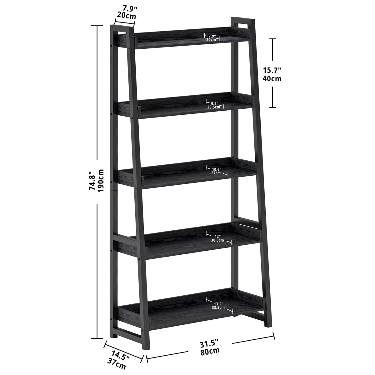 5-Tier Industrial Ladder Shelf Bookcase W82716