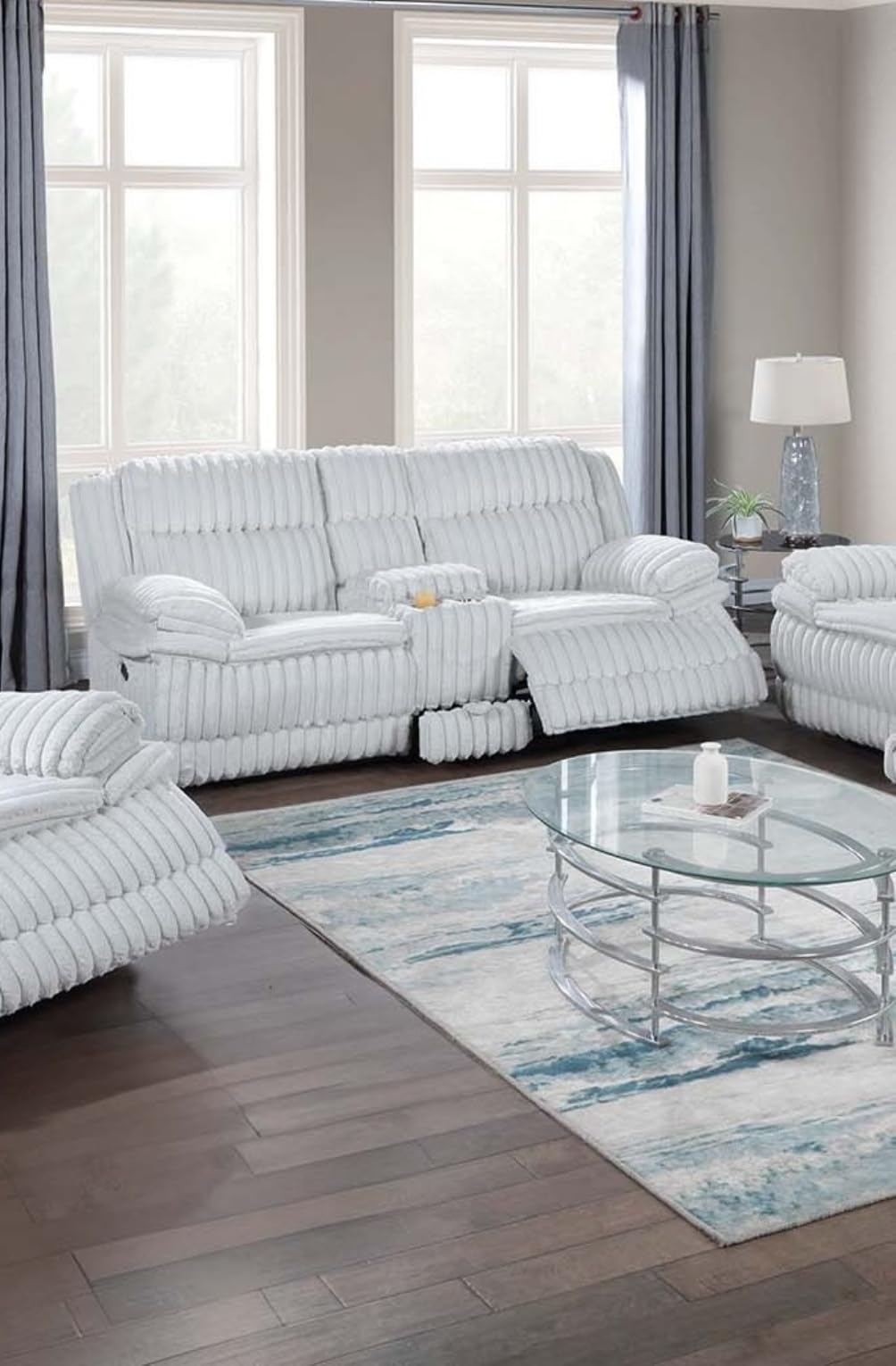 Light Gray Corduroy Loveseat Recliner with Console Drawer C59528