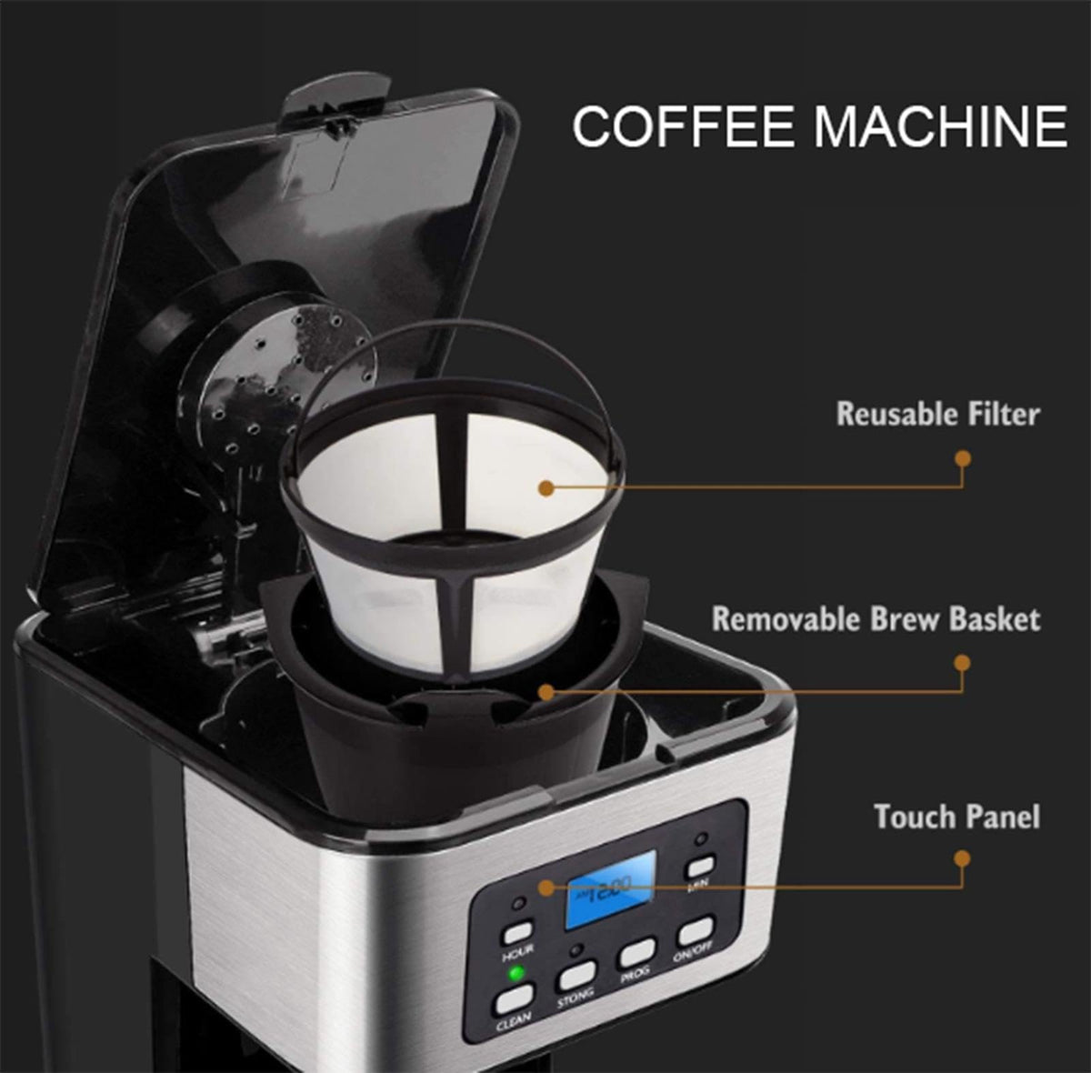 12 Cup Programmable Drip Coffee Maker with Glass Carafe I688