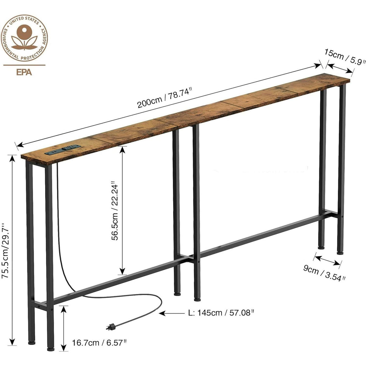 78" Narrow Console Sofa Table with Power Outlets & 2 USB Ports U532