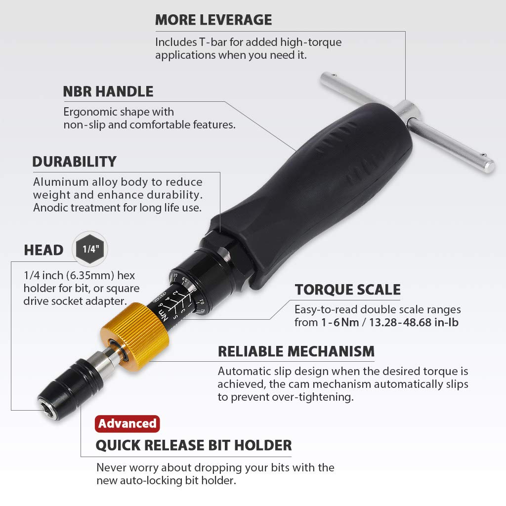 Precision Certified Torque Screwdriver 1-6 Nm with 1/4 Inch Hex Bit Holder M779762