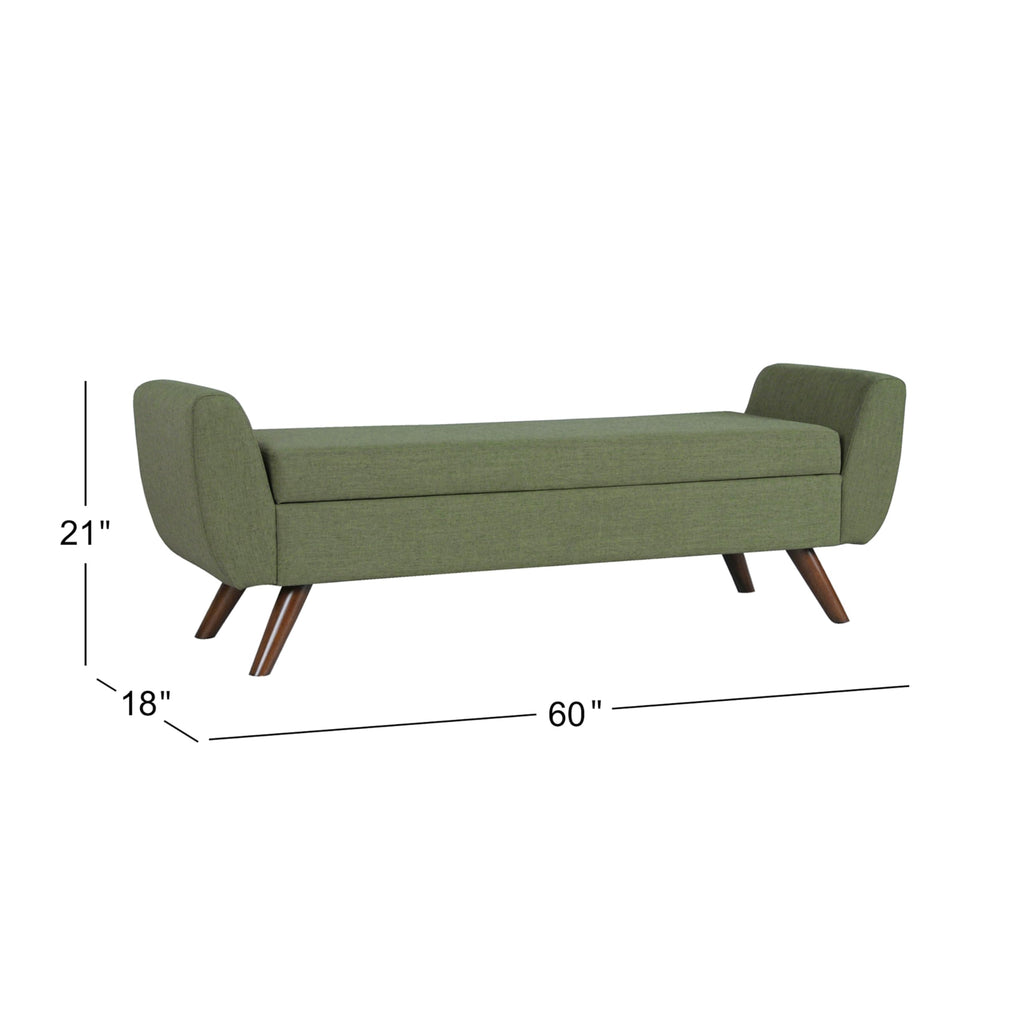 Olive Green Woven Storage Bench with Wood Legs C23363