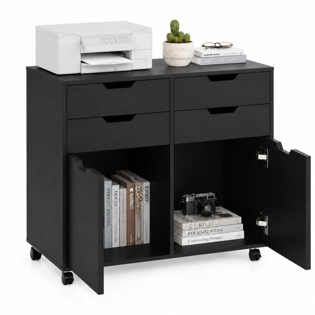 Mobile File Cabinet Rolling Printer Stand Black P806