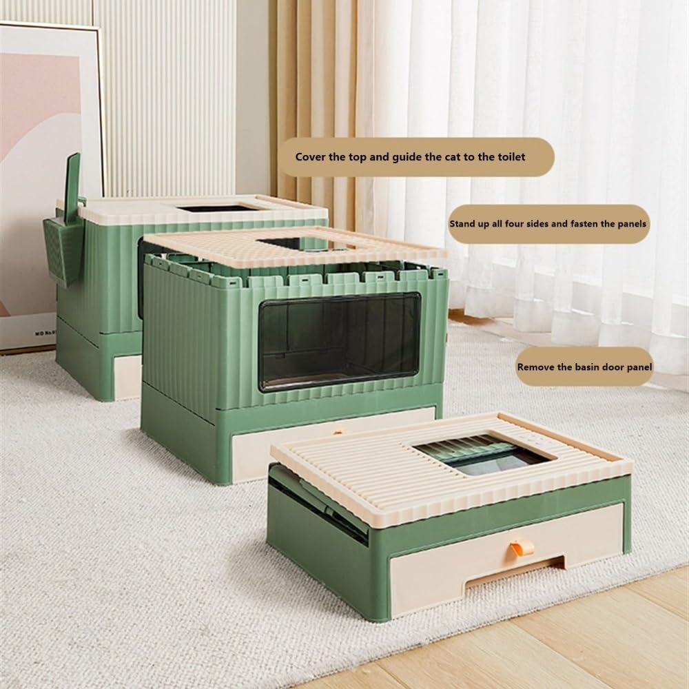 Foldable Top Entry Cat Litter Box with Lid H18004