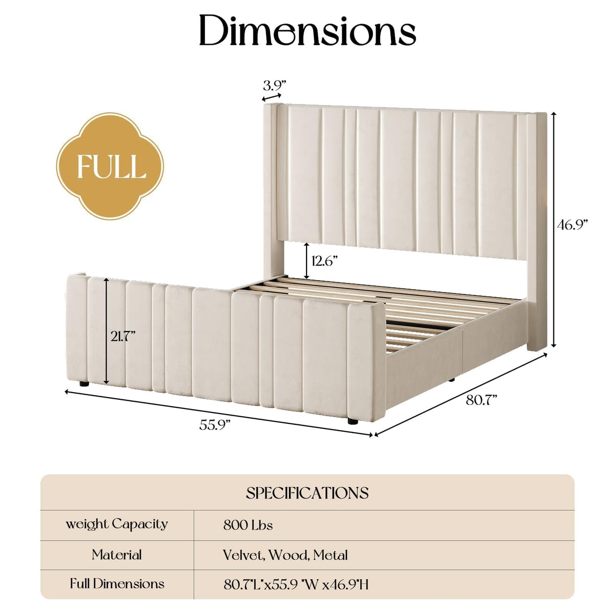Full Size Velvet Headboard Bed Frame A98576