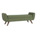 Olive Green Woven Storage Bench with Wood Legs C23363