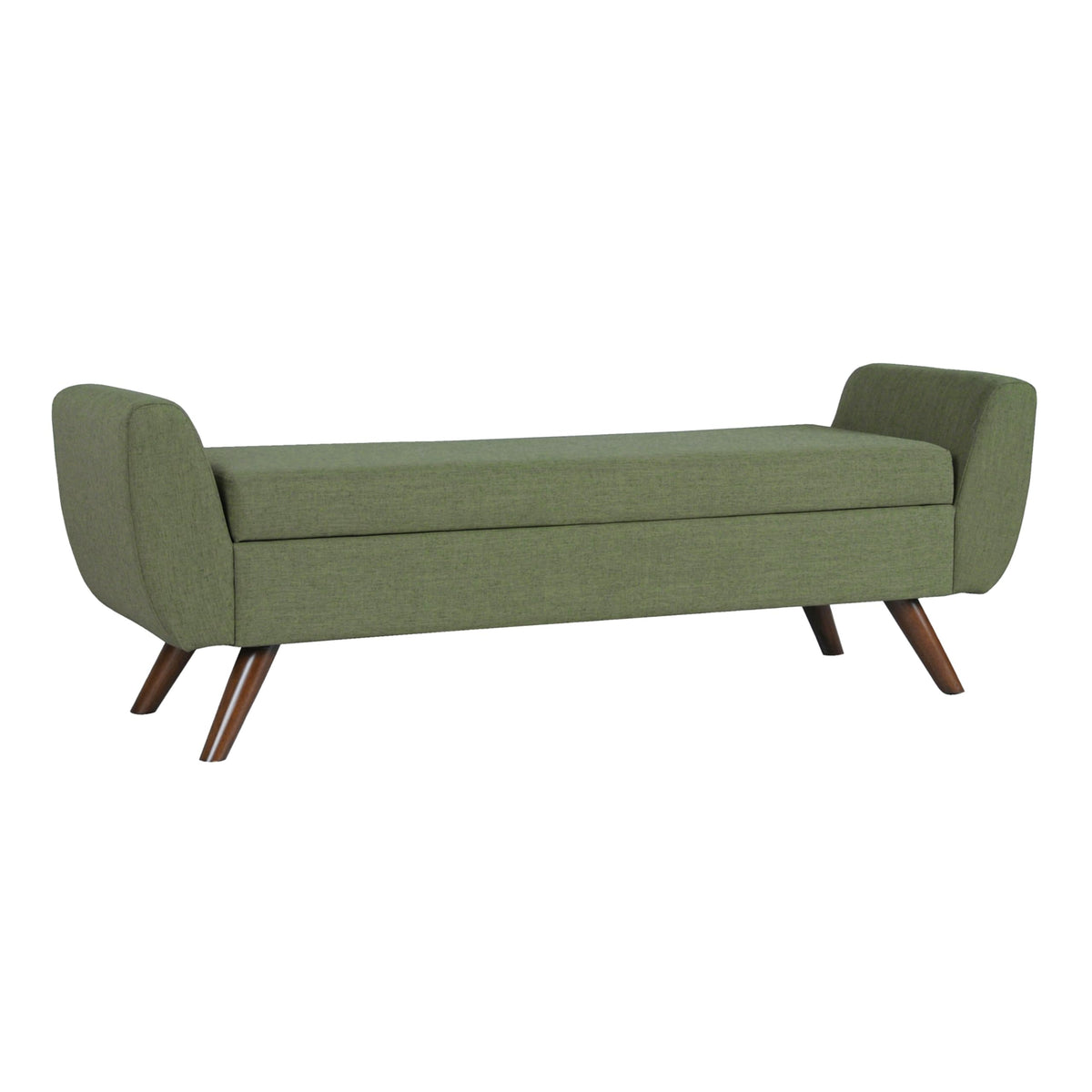Olive Green Woven Storage Bench with Wood Legs C23363
