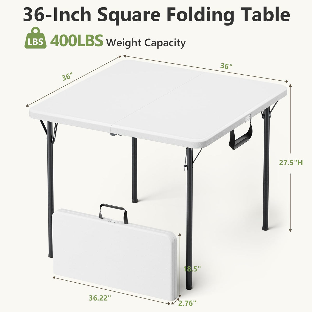 Folding Table, 36 Inch Square Foldable Card Table with Carrying Handle H51731