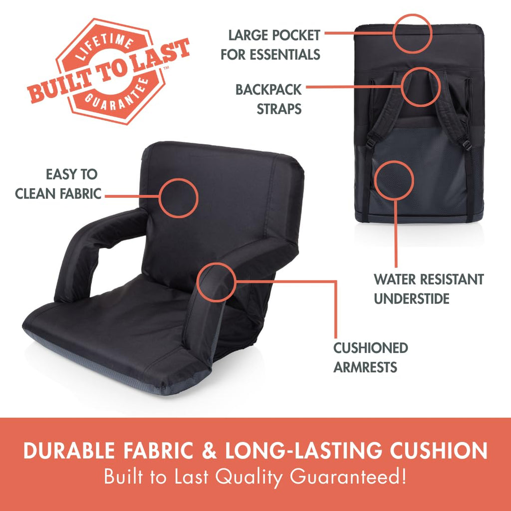 Portable Reclining Folding Stadium Seat with Back Support, Black D270697