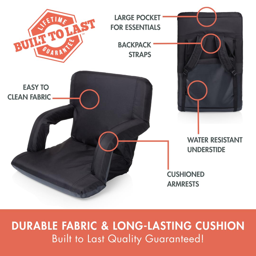 Portable Reclining Folding Stadium Seat with Back Support, Black D270697