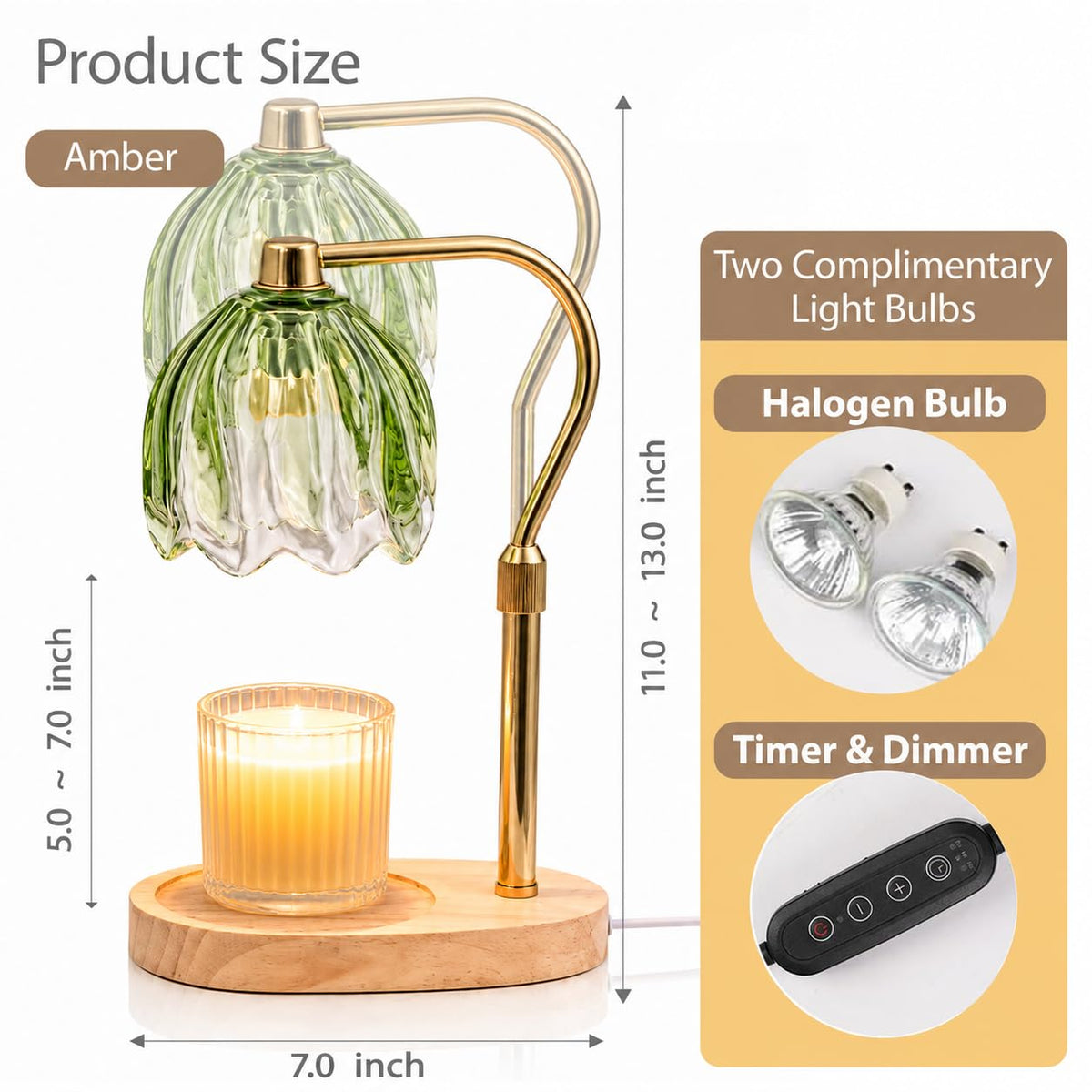 Green Dimmable Candle Warmer Lamp with Timer D2512