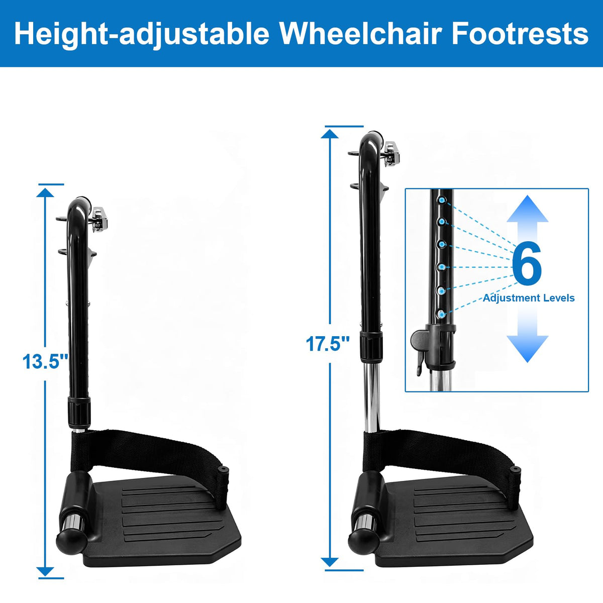 Black Wheelchair Footrest Replacement with Heel Loop Z244