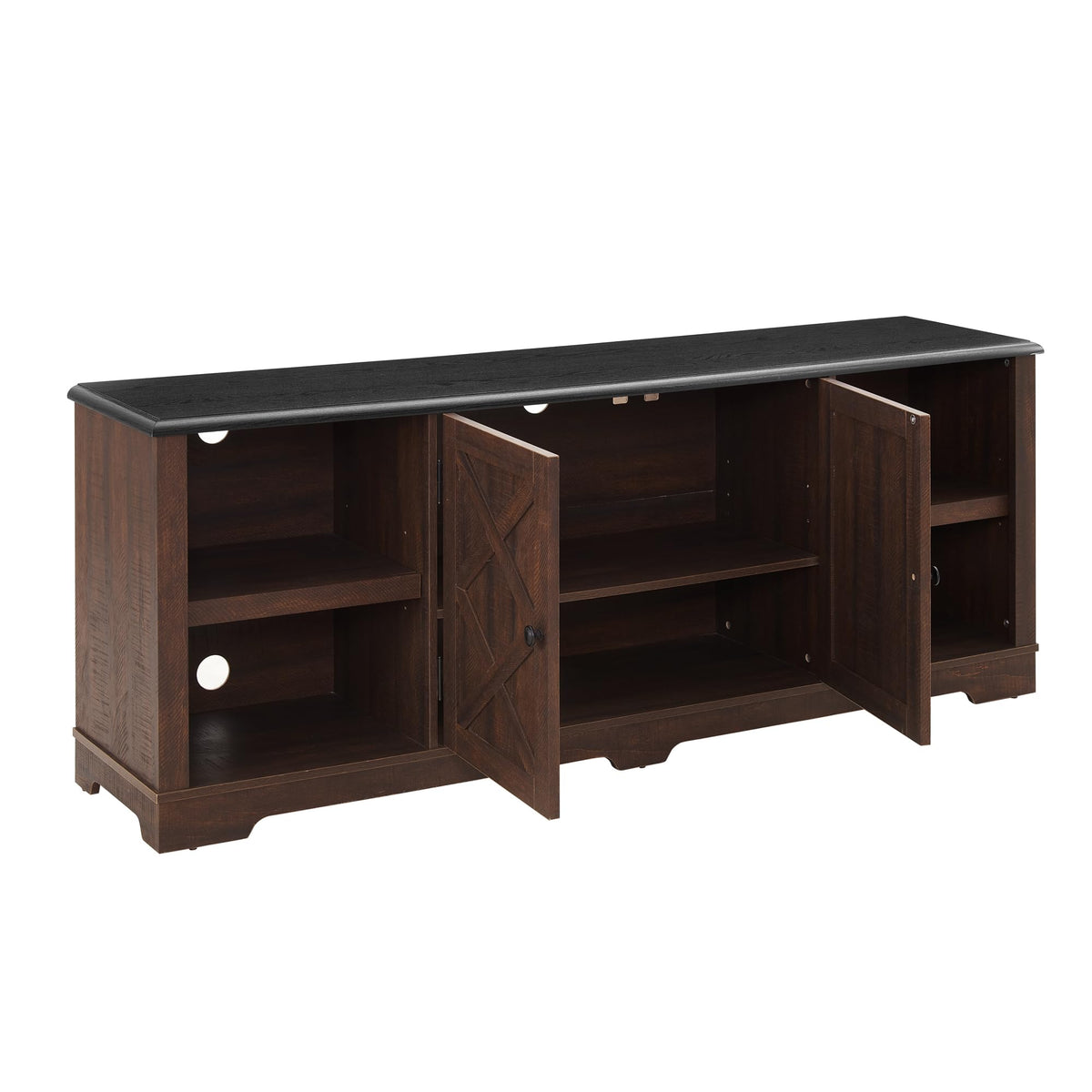 Espresso and Black TV Media Stand with Open Shelves and Closed Cabinets Q41021