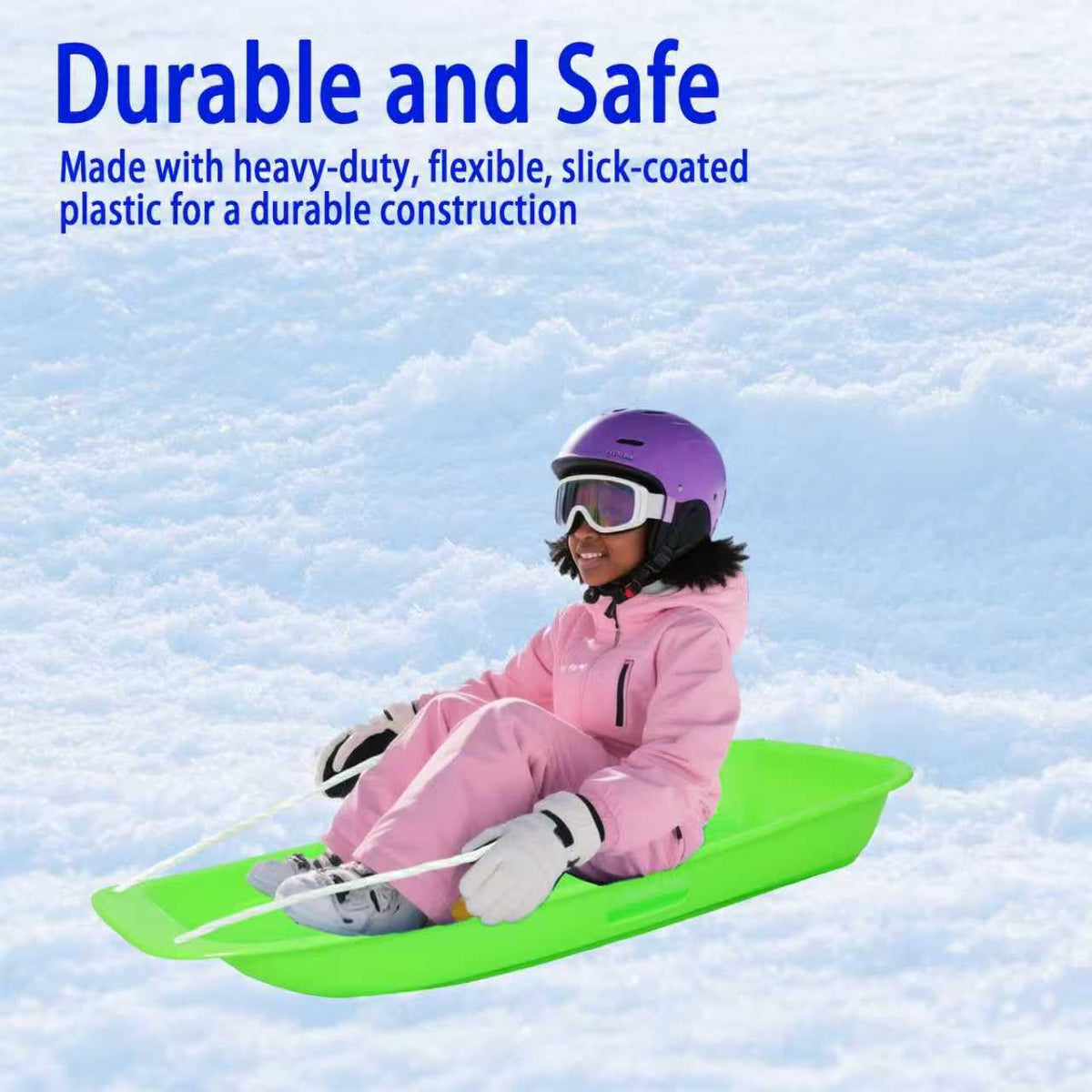 Plastic Toboggan Snow Sled with Pull Rope & Handles 35 Inch X450