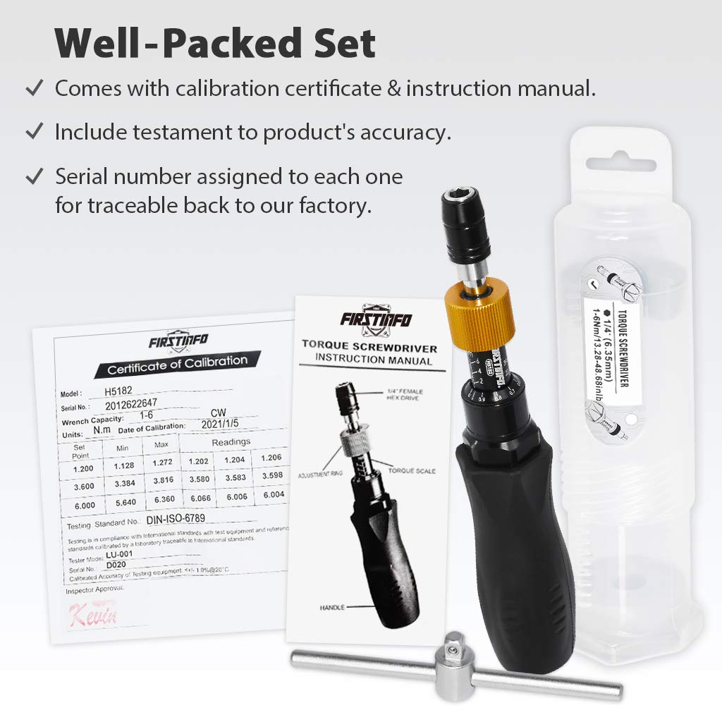 Precision Certified Torque Screwdriver 1-6 Nm with 1/4 Inch Hex Bit Holder M779762