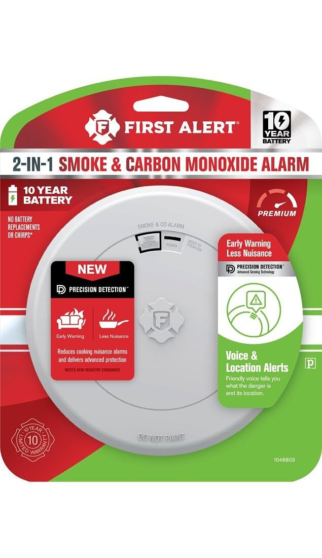 10 Year Battery-Powered Photoelectric Smoke and Carbon Monoxide Detector Y7860