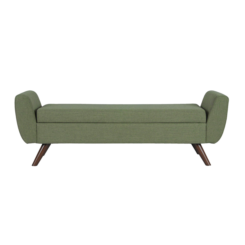 Olive Green Woven Storage Bench with Wood Legs C23363