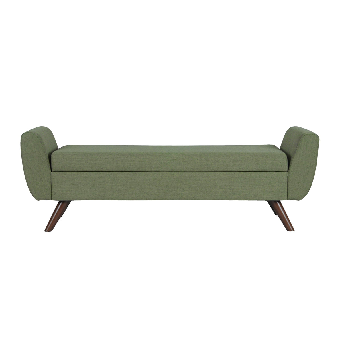Olive Green Woven Storage Bench with Wood Legs C23363