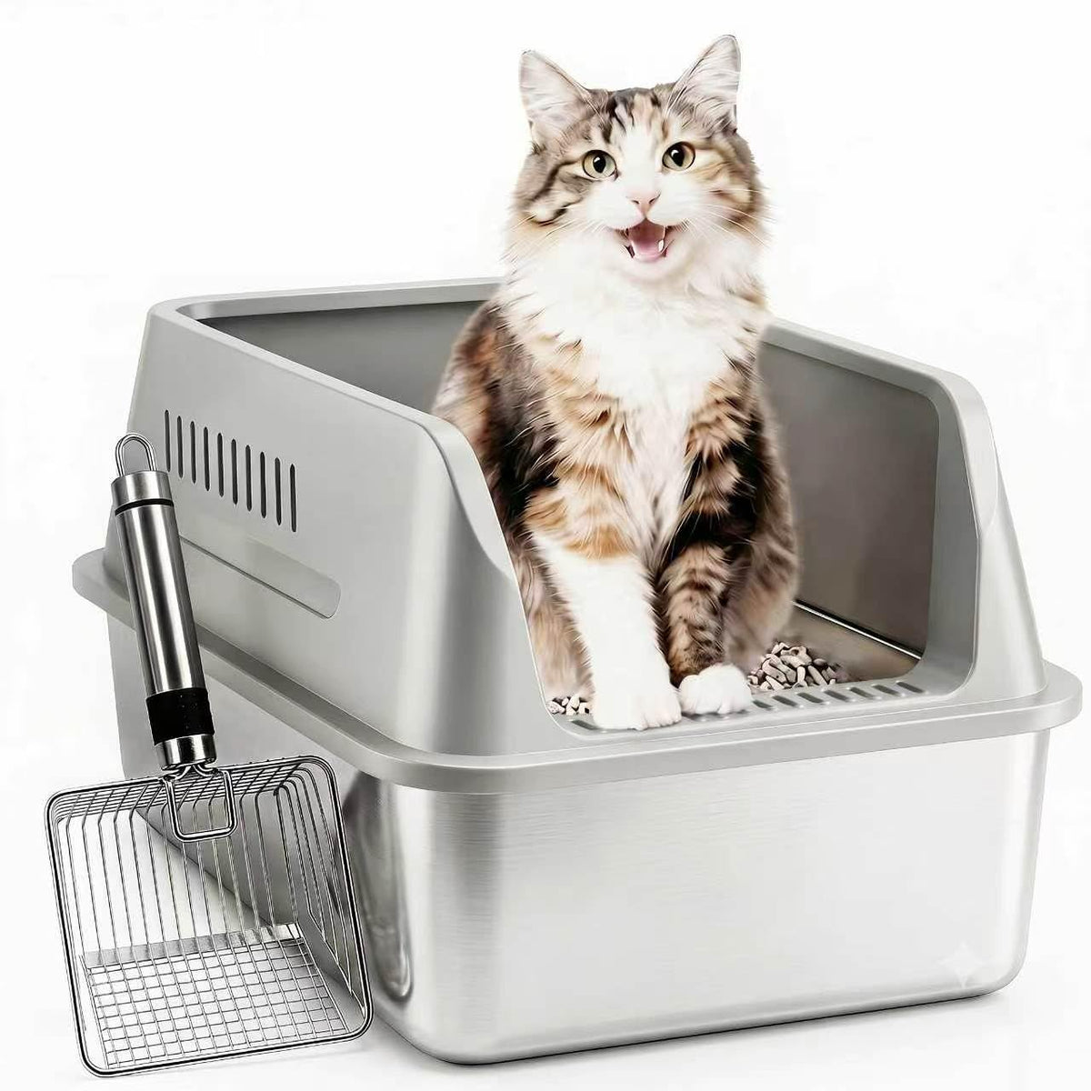 XL Enclosed Stainless Steel Cat Litter Box with Lid X2614