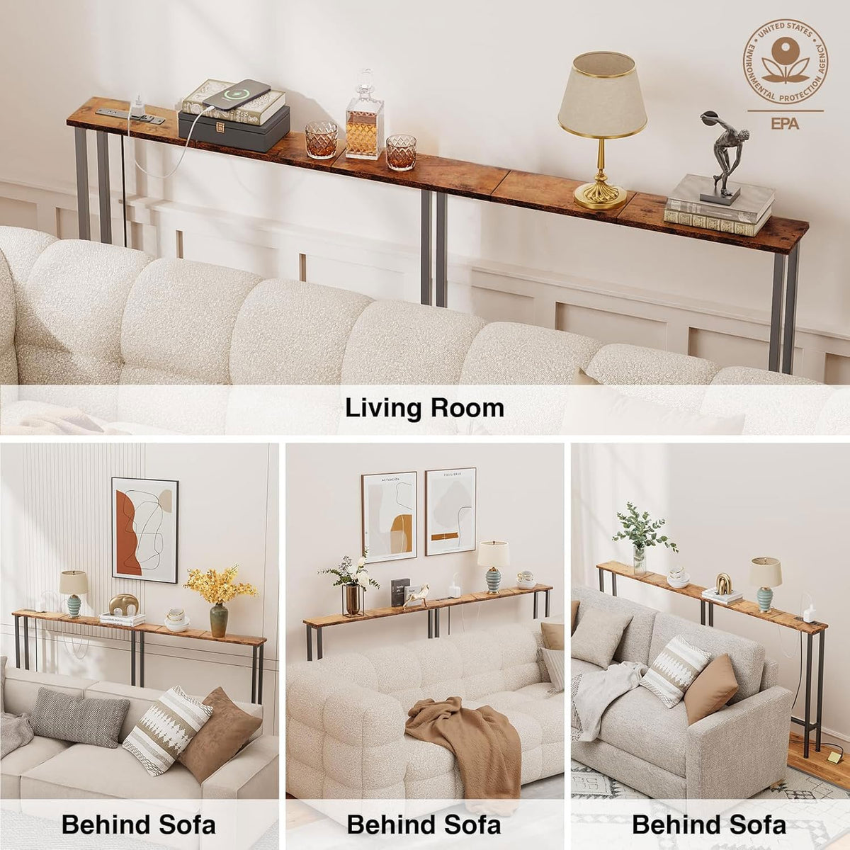 78" Narrow Console Sofa Table with Power Outlets & 2 USB Ports U532
