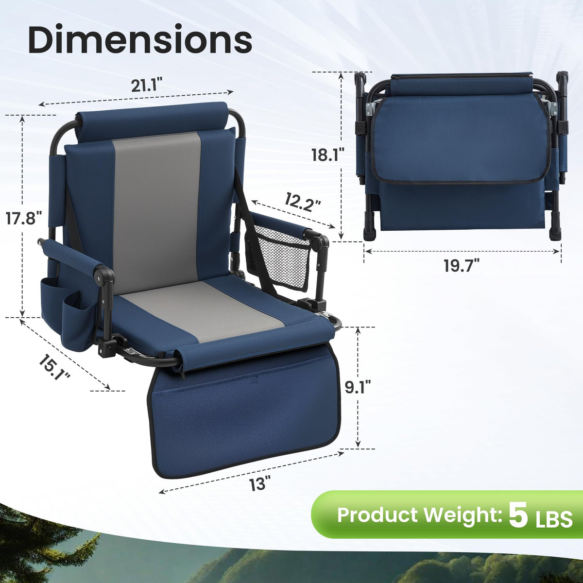Portable Stadium Seat with Cup Holders & Armrests, Blue & Gray J79027