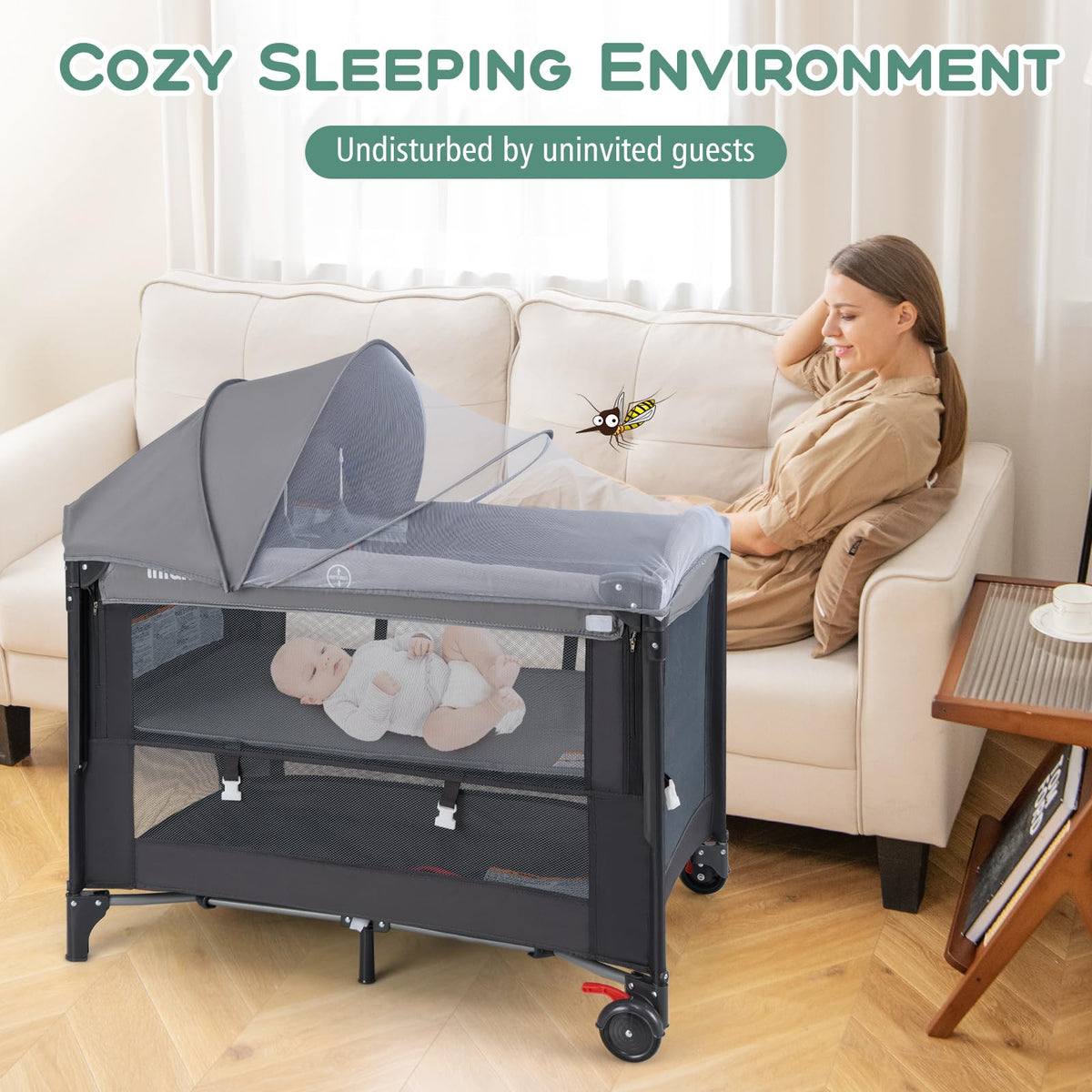 4 in 1 Pack and Play, Baby Bassinet, Bedside Sleeper, Diaper Changer D79502