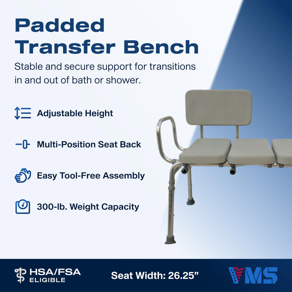 Padded Transfer Bench 300 lbs Capacity Height Adjustable T4095