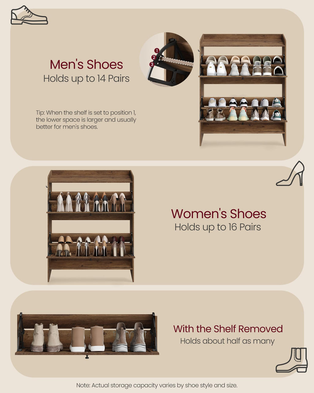 Narrow Shoe Storage Cabinet with 2 Flip Drawers K4874