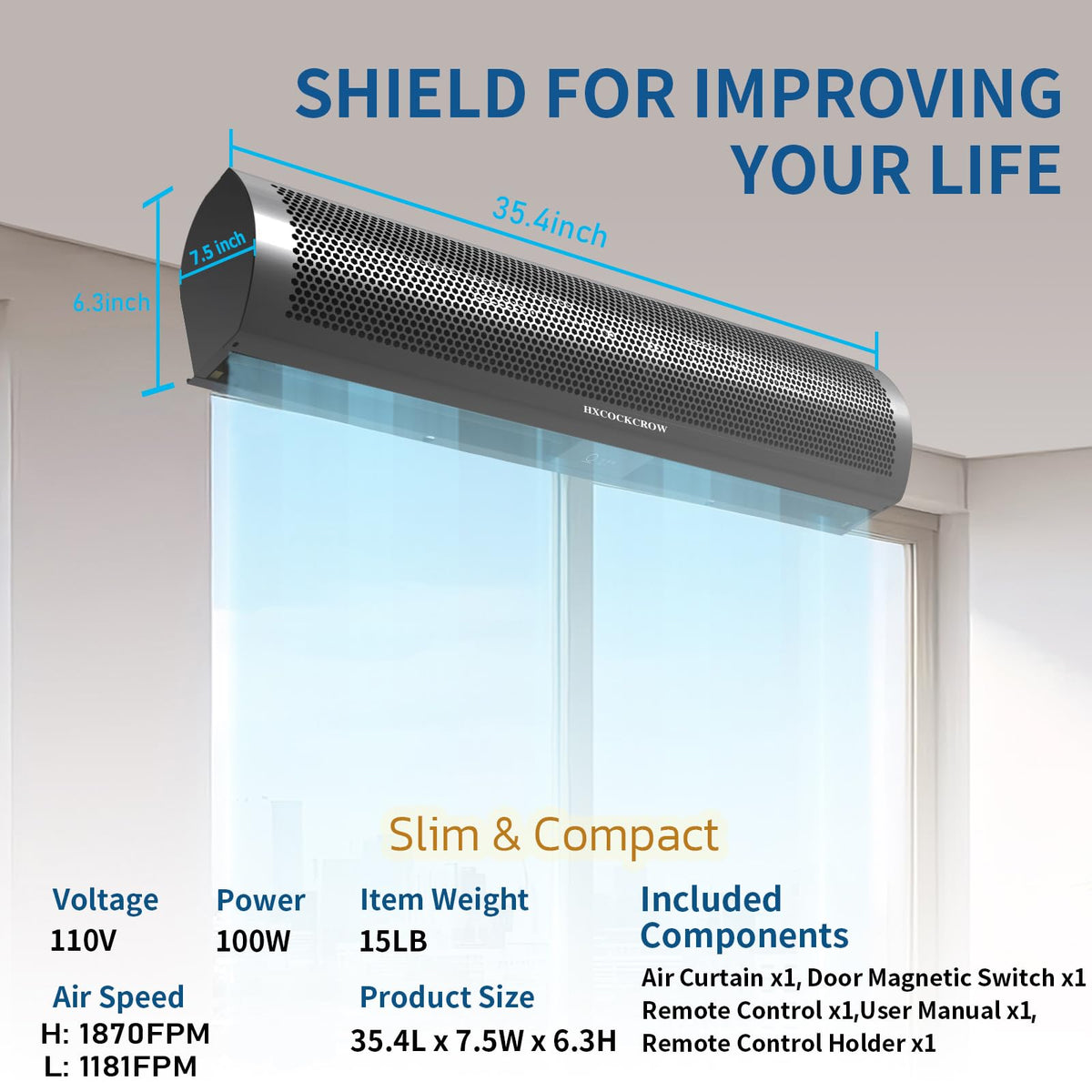 36 Inch Matte Black Wall Mounted Air Curtain O45423