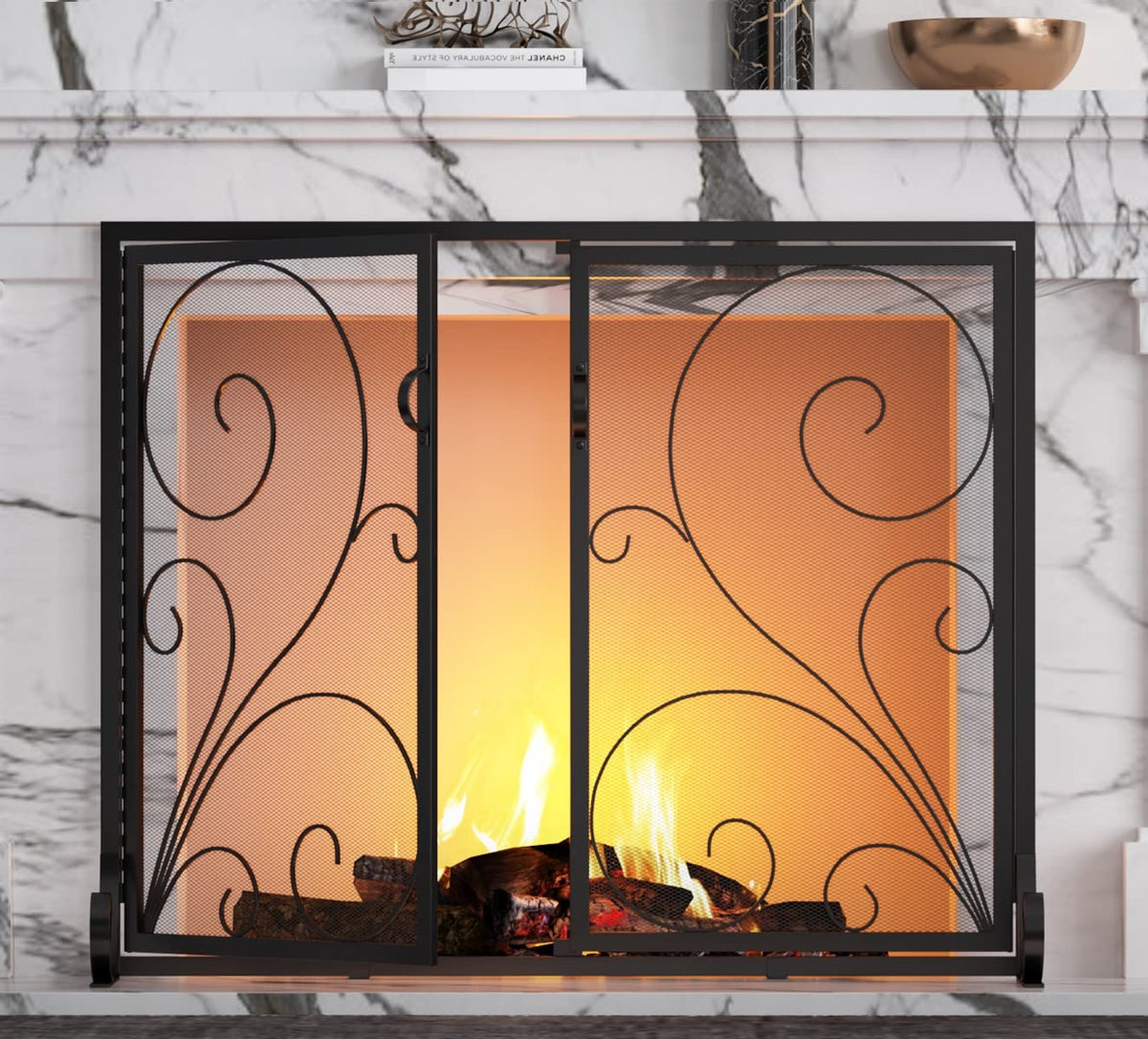 Fireplace Screen Steel Mesh Spark Guard 35" L x 28" H O650
