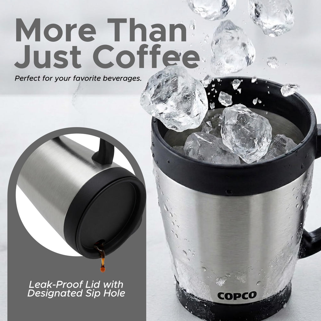 Double Wall Stainless Steel Coffee Mug with Lid 16 Oz Silver N3604