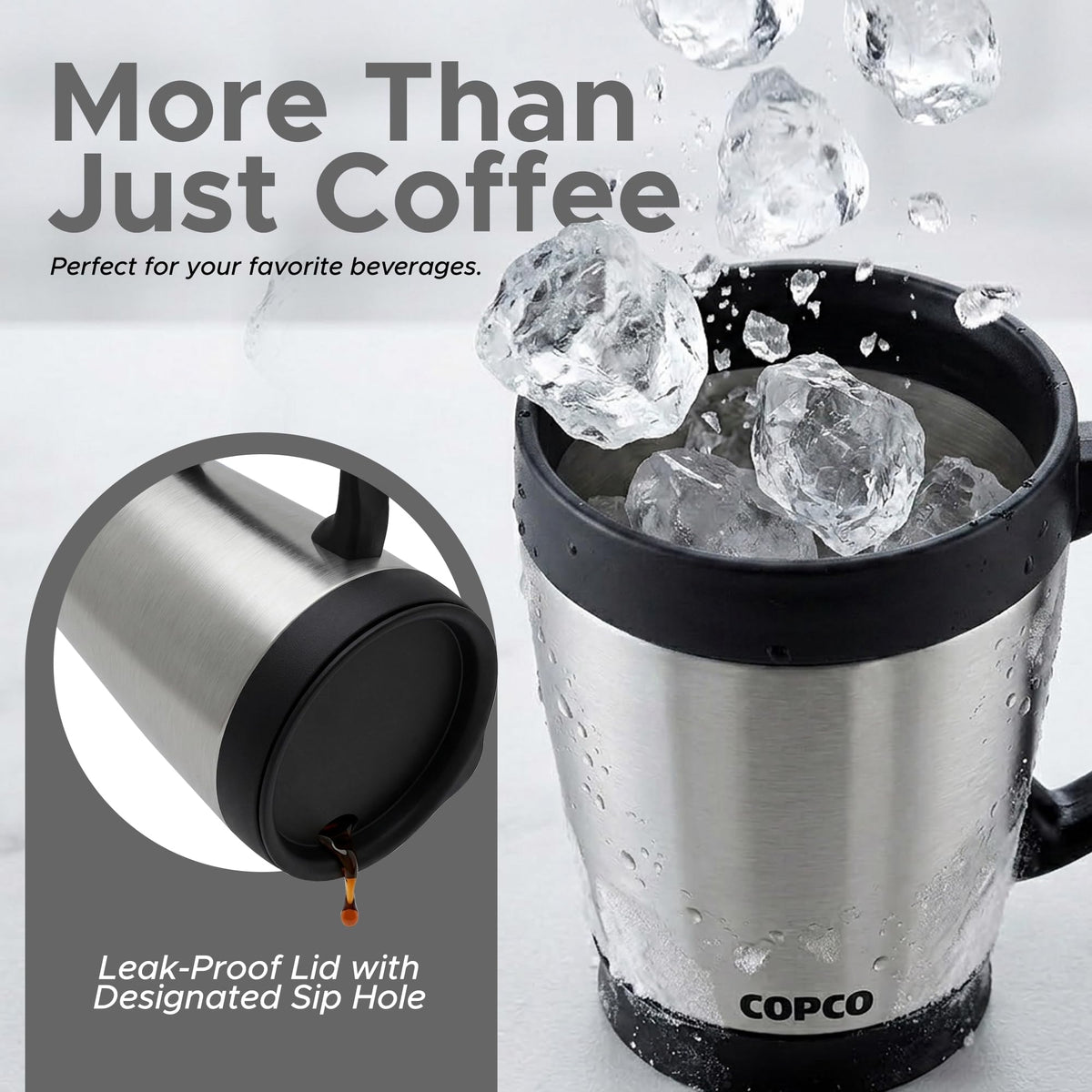 Double Wall Stainless Steel Coffee Mug with Lid 16 Oz Silver N3604